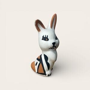 Vintage Signed Pottery Bunny Rabbit Figurine Southwestern Folk Art Style Mini